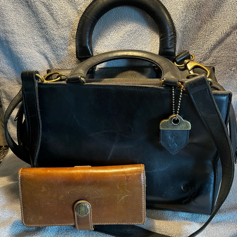 Black Baseball Glove Leather Handbag with Matching Baseballism Brown Wallet